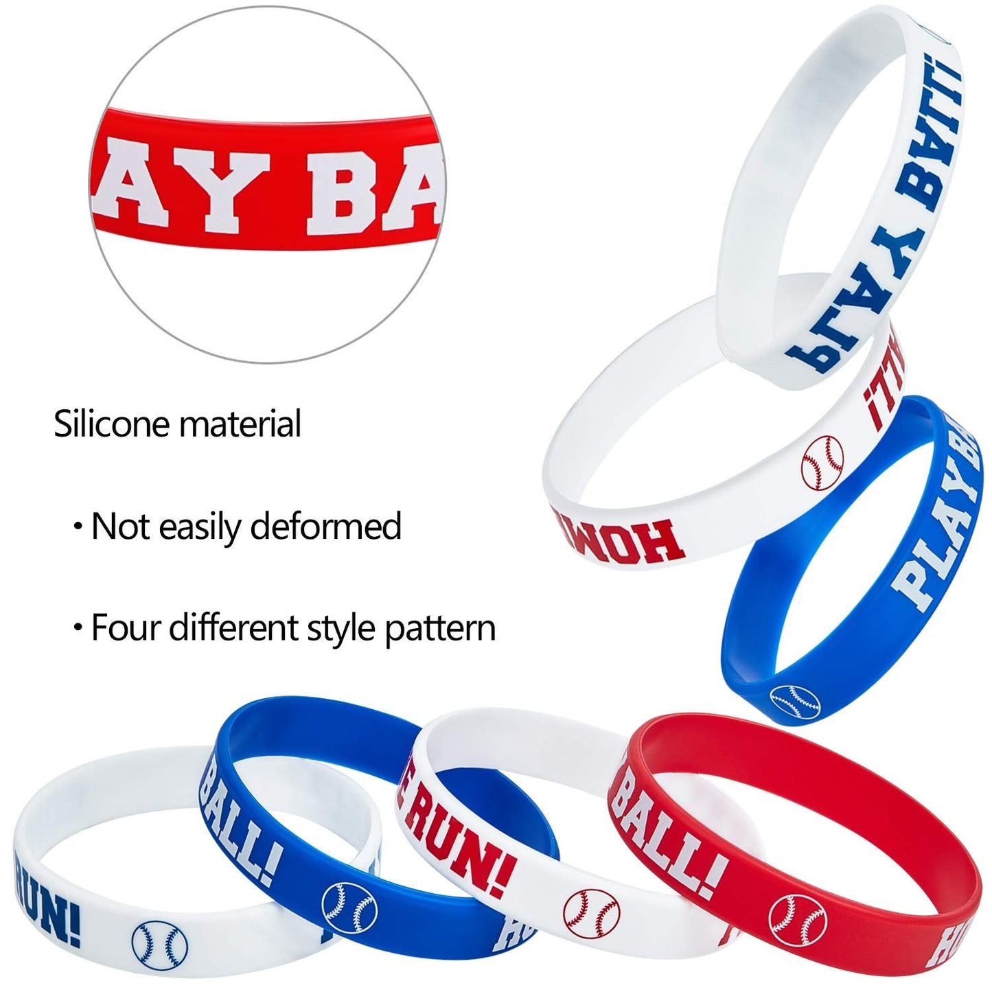 Baseball Silicone Rubber Bracelets Baseball Wristbands for Gifts Party Favors (24 Pieces)